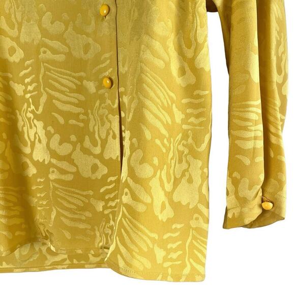 Vintage Nina Ricci 100% Silk Jacquard Long Sleeve‎ Blouse in Yellow, Size 8 - Picture 6 of 14